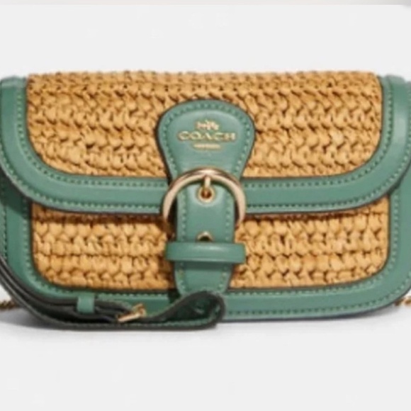 NWT NEW PRISTINE! *Coach* Seagrass Green Leather Crossbody Straw Summer Chain